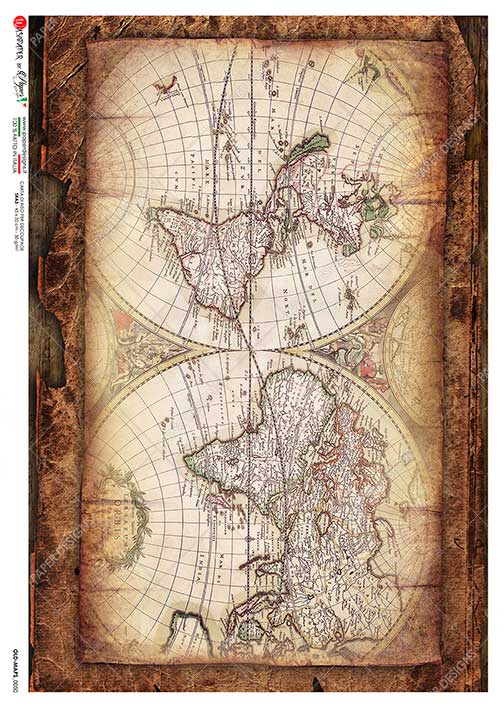 Paper Designs, Rice Paper, Antique Map, Old, World, Vintage Style, Decoupage, Mixed Media, 0050, A4 8.3" X 11.7"