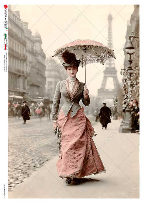 Paper Designs Italian Rice Paper, Victorian Woman in Paris, Old Photo, Decoupage, Mixed Media, A4