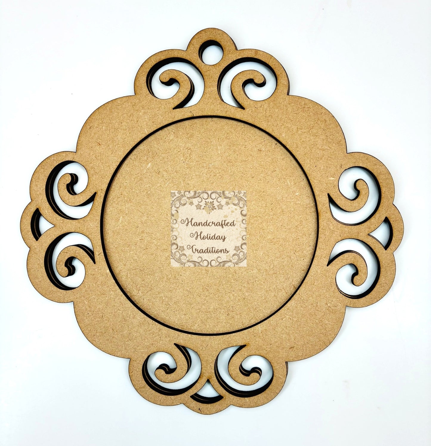 Laser Cut MDF Unfinished Christmas Ornament Base Blank with Frame, Vintage Style, 2 piece for Decoupage Mixed Media 6 1\2"