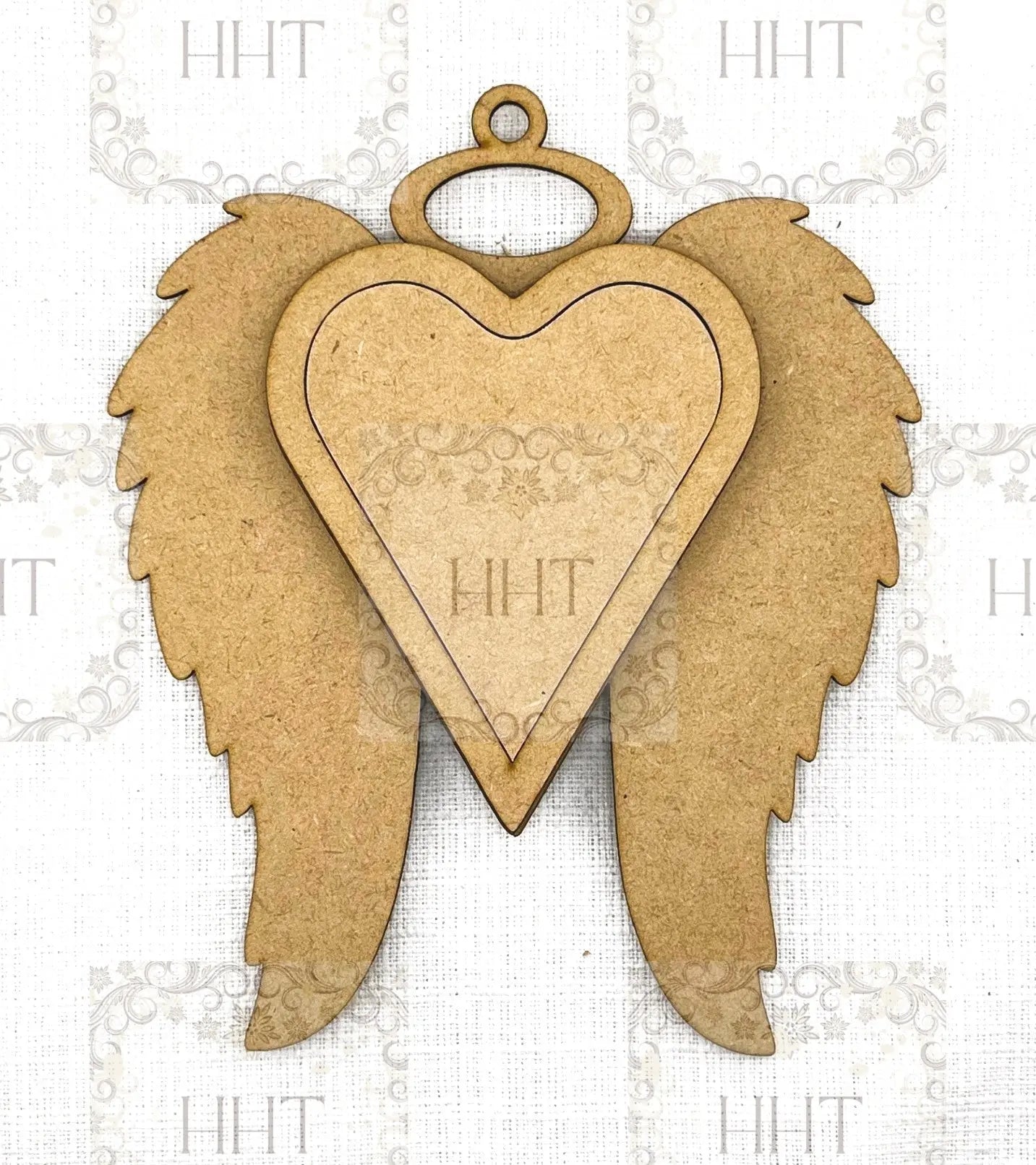 Laser Cut, MDF, Angel Wings, Framed Heart, Christmas, Valentine, Memory Ornament, Blank, Base, 4 pc, Decoupage, Mixed Media 6.5 x 7.25 in) Handcrafted Holiday Traditions