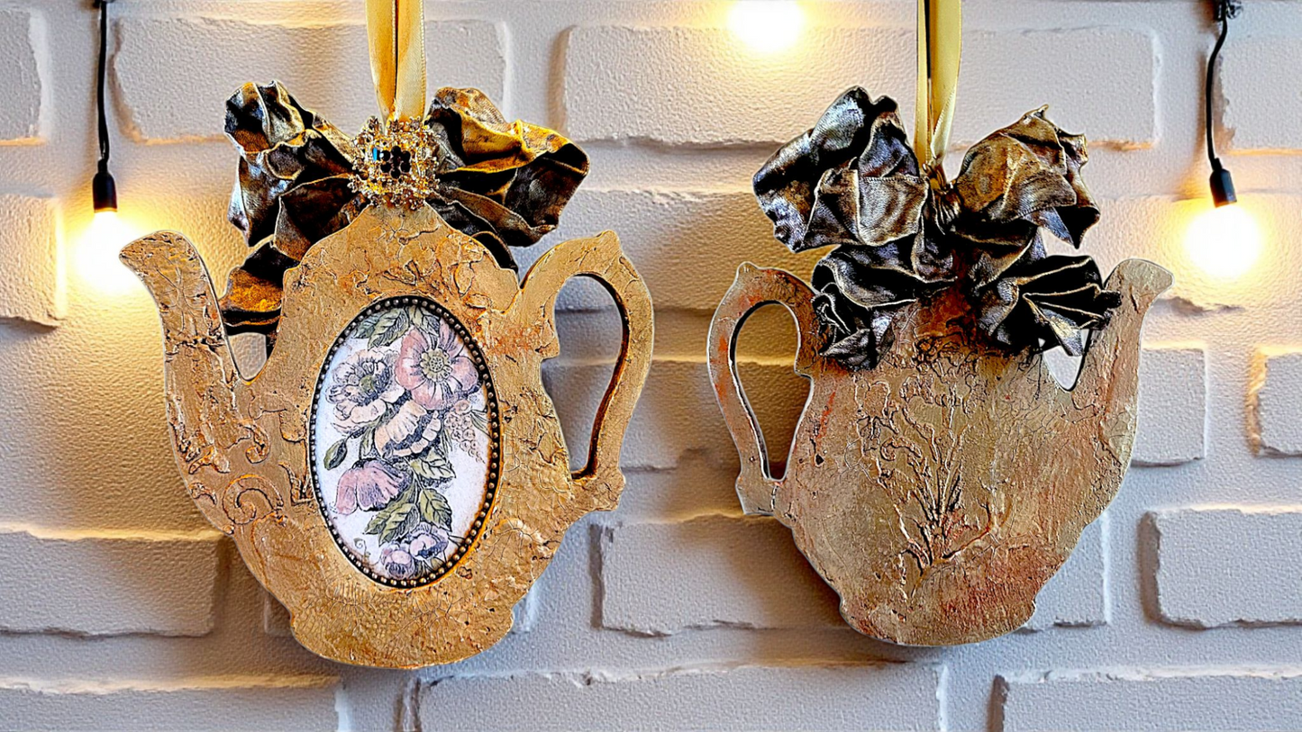 Laser Cut MDF, Vintage Style, Tea Pot, Plaque, Panel, Ornament, Blank, Base, Oval Center, frame, Decoupage, Mixed Media, Crafts
