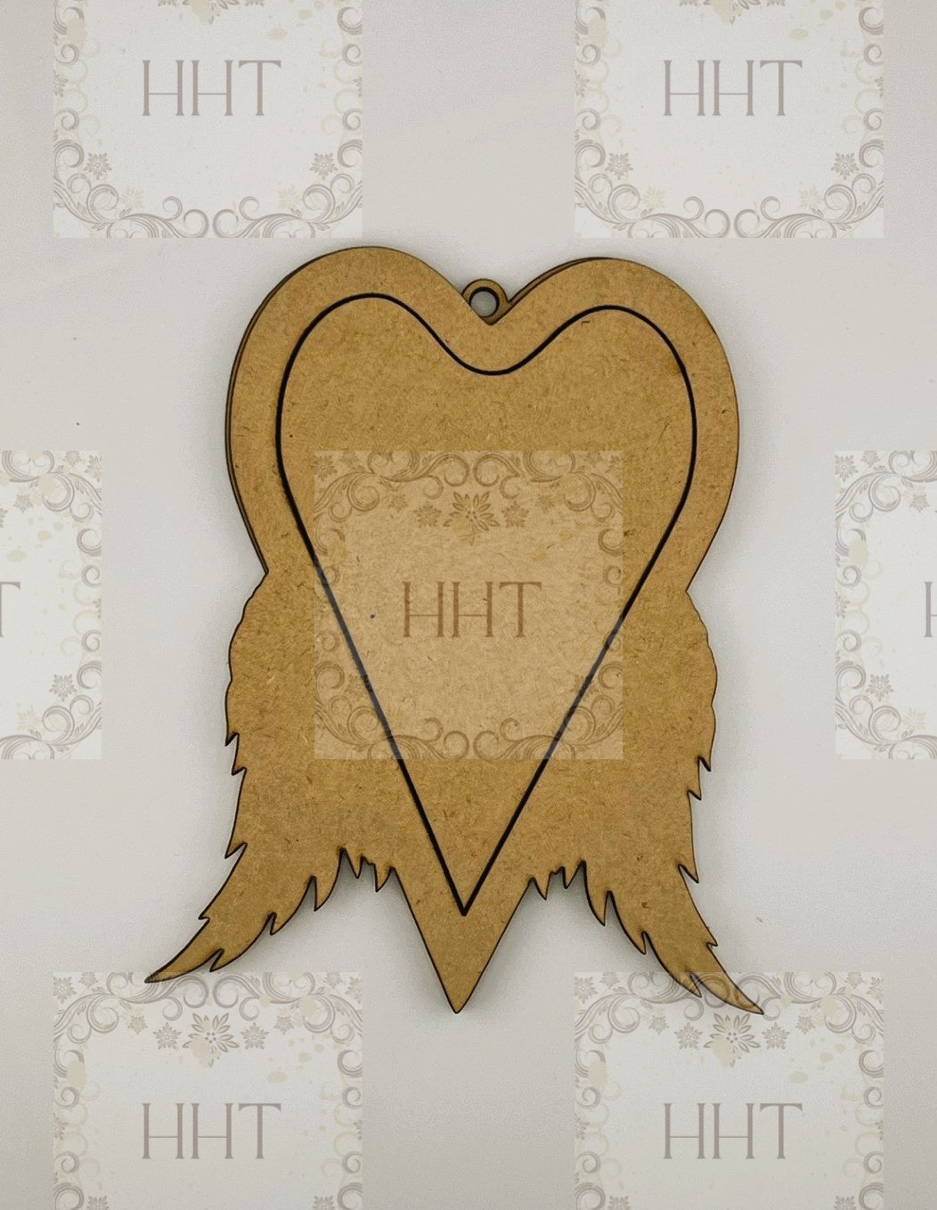 Laser Cut, MDF, Blank, Base, Framed, Winged Heart, Ornament, 3 pc, Decoupage, Mixed Media, 5 x 6 in
