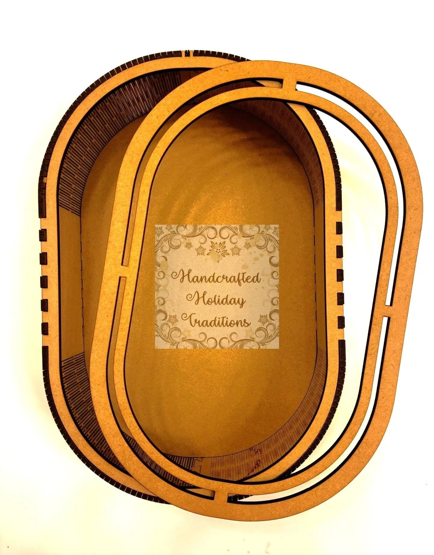 Laser Cut, MDF, Oval Shadow Box, Tray, Altered Art, Diorama, Buildable Kit, Base, Blank, Canvas, Decoupage, Mixed Media, 6.5 x 9.75 x 2.75 Handcrafted Holiday Traditions