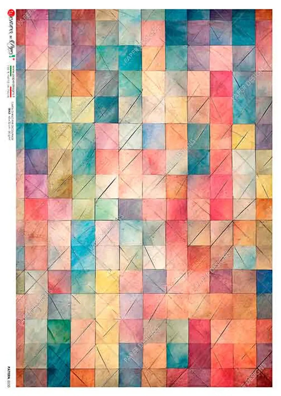 Paper Designs, Rice Paper, Colorful Squares, Watercolor, Background, Wallpaper, 0250, A4 8.3" X 11.7", Decoupage, Mixed Media Paper Designs