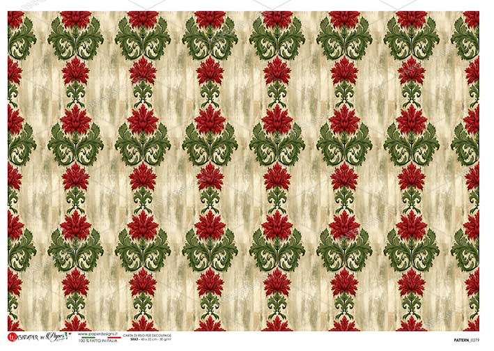 Paper Designs Rice Paper for Decoupage, Victorian Christmas Pattern, Background, A4 8.6” x 12.5”, Decoupage, Mixed Media, Scrapbooking