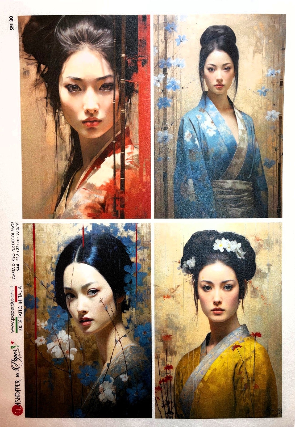 Paper Designs, Rice Paper, Asian, Beauties, Portraits, Geisha, Artwork, A4 8.3" X 11.7 Decoupage, Mixed Media, Crafts