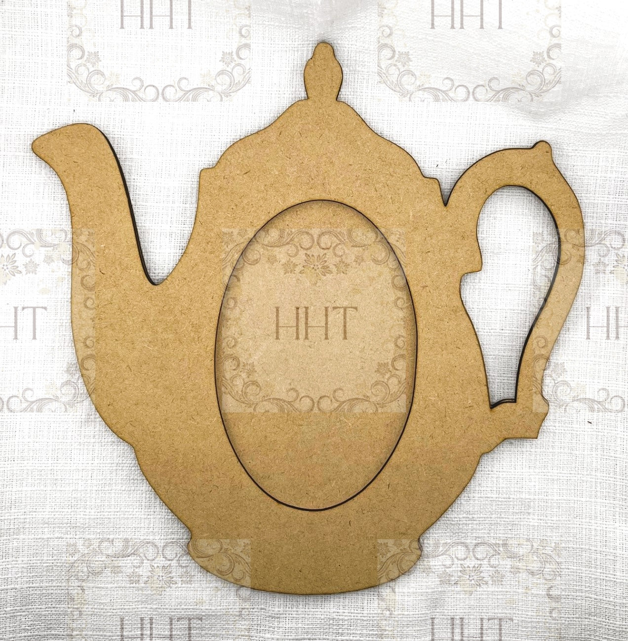Laser Cut MDF, Vintage Style, Tea Pot, Plaque, Panel, Ornament, Blank, Base, Oval Center, frame, Decoupage, Mixed Media, Crafts