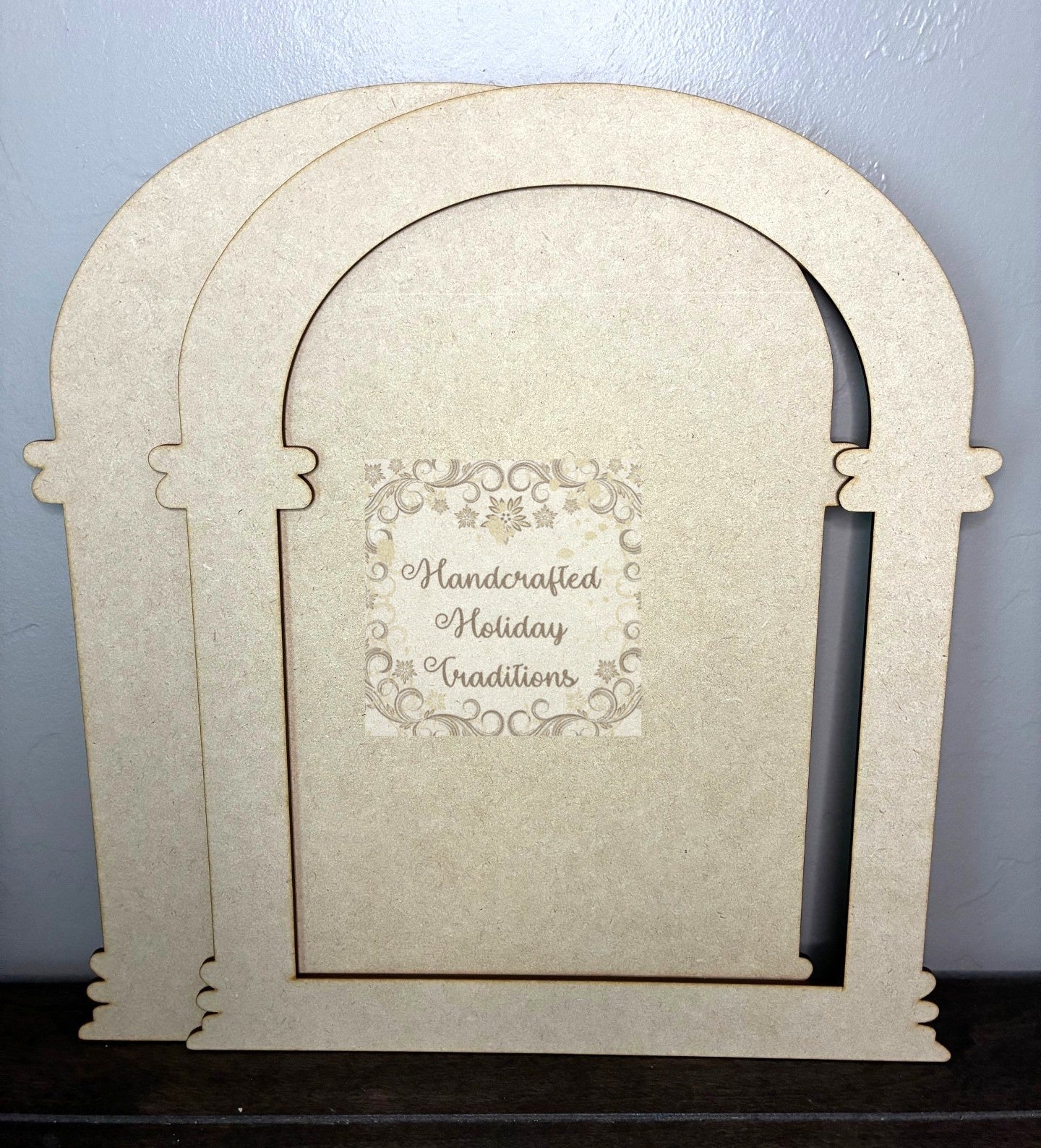 Laser Cut MDF, Arched Plaque, Panel, Blank, Base, with Columns and Overlay Frame, 2 piece, Decoupage Mixed Media, Craft, 8" x 11", 1/8"