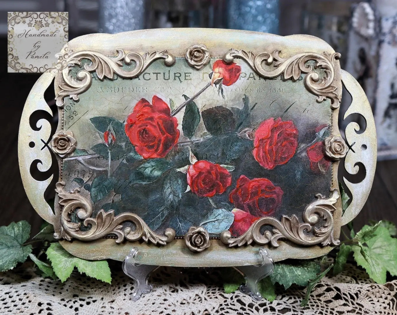 Decoupage Queen, Rice Paper, 2024 Fall Release, Isabella, Red Roses Painting by Teresa Rene Art Decoupage Queen