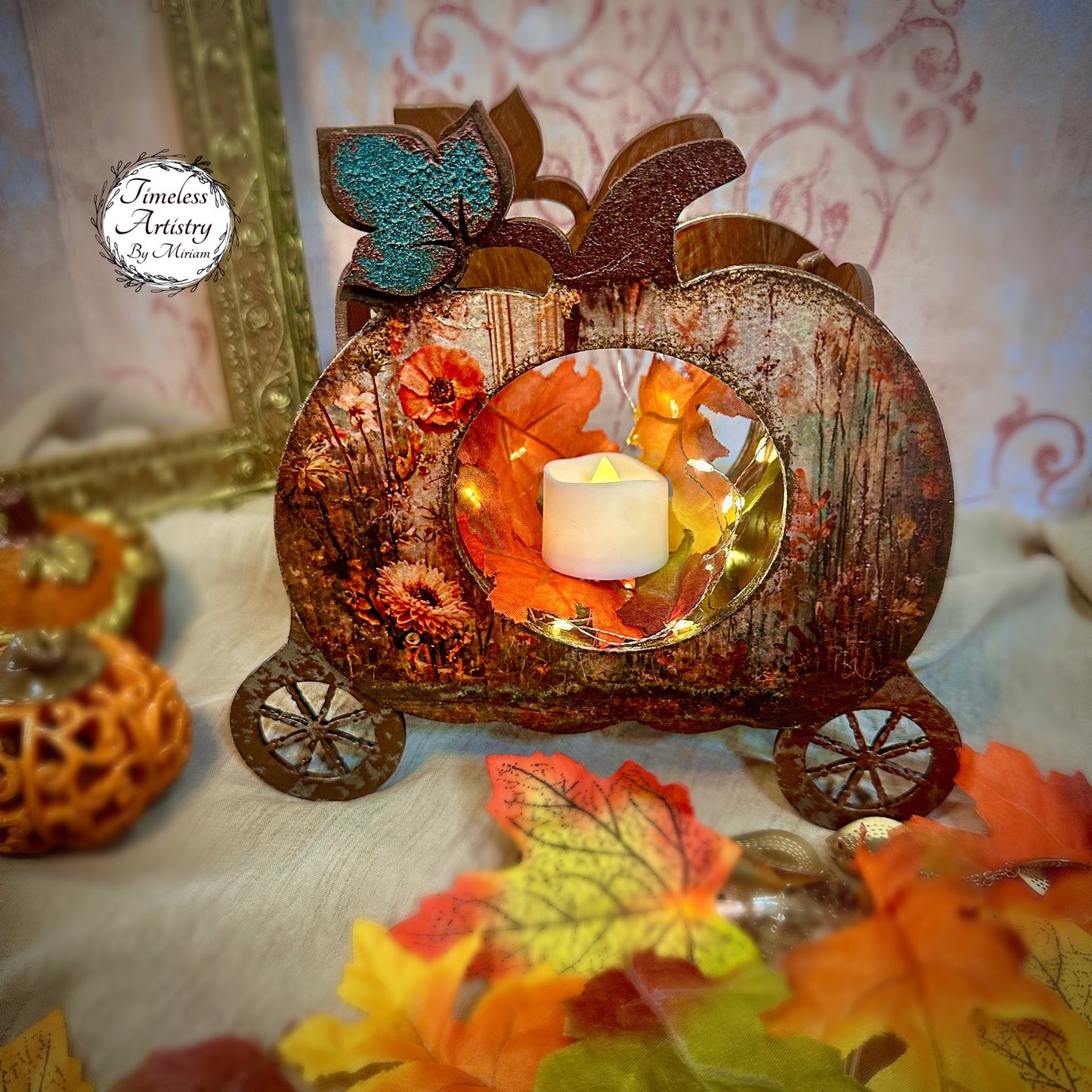 Laser Cut, MDF, Buildable, Pumpkin, Chariot, Blank, Base, Decoupage, Mixed Media, Crafts, Halloween, Candle Holder, 8"w x 7 1/2"h x 3 1/4"d