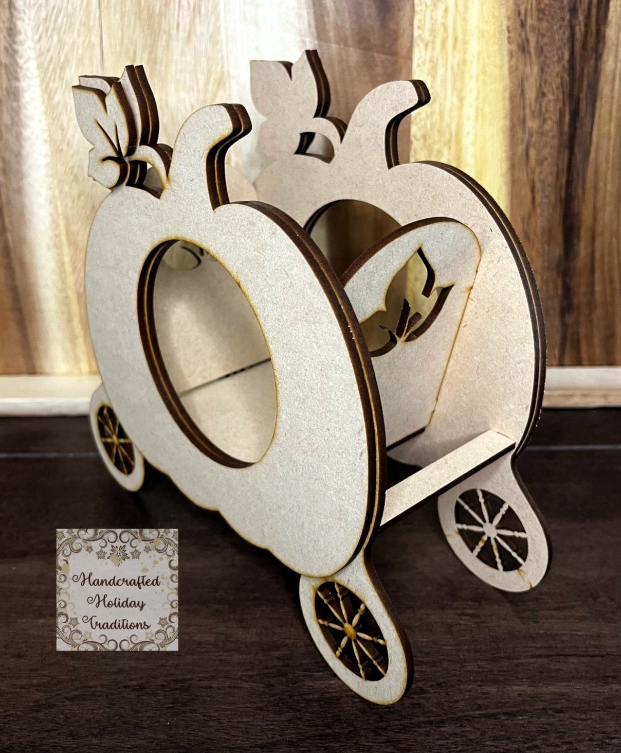 Laser Cut, MDF, Buildable, Pumpkin, Chariot, Blank, Base, Decoupage, Mixed Media, Crafts, Halloween, Candle Holder, 8"w x 7 1/2"h x 3 1/4"d