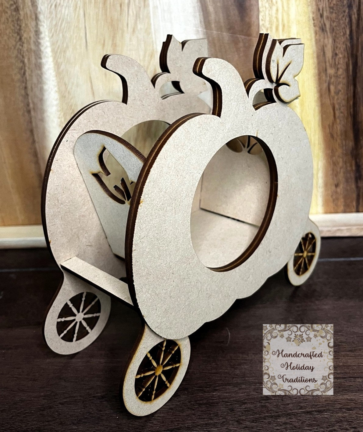 Laser Cut, MDF, Buildable, Pumpkin, Chariot, Blank, Base, Decoupage, Mixed Media, Crafts, Halloween, Candle Holder, 8"w x 7 1/2"h x 3 1/4"d