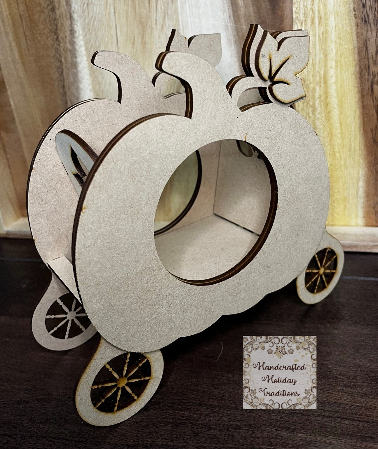 Laser Cut, MDF, Buildable, Pumpkin, Chariot, Blank, Base, Decoupage, Mixed Media, Crafts, Halloween, Candle Holder, 8"w x 7 1/2"h x 3 1/4"d