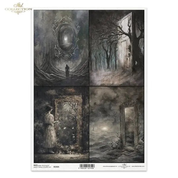 ITD Collection, Rice Paper, Decoupage, Mixed Media, Dark, Haunting, Gothic, Gate, Landscape, Halloween, R2505, A4, 8.27x11.7 ITD Collection