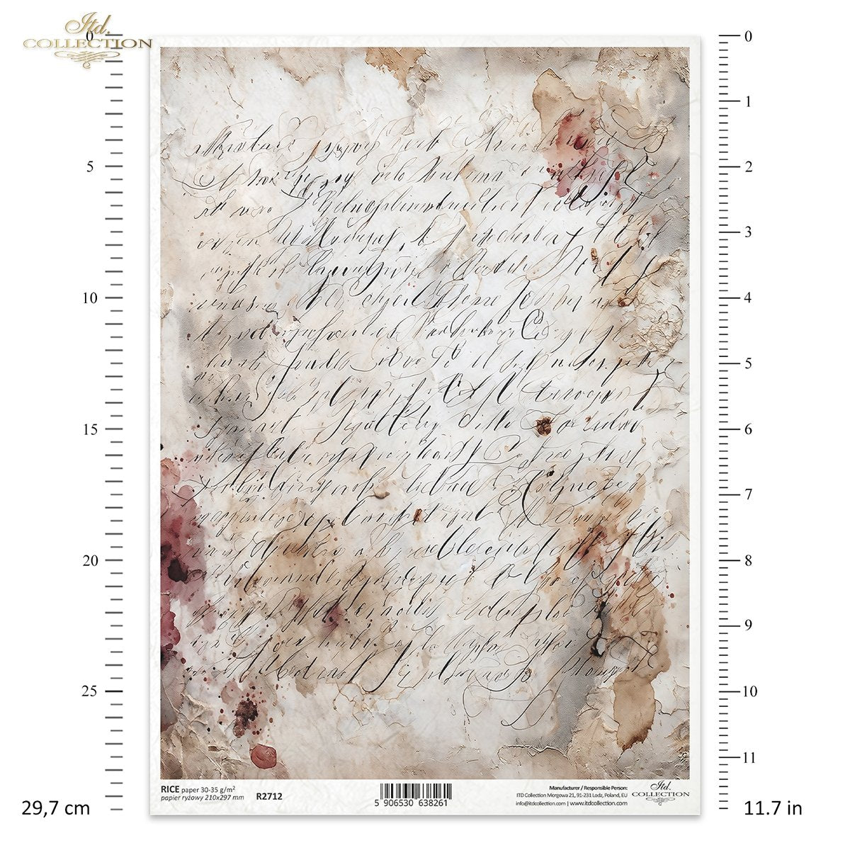 ITD Collection Rice Paper for Decoupage, Old Paper, Writing, Wallpaper, Background Theme, Grungy Texture, Background, Mixed Media, A4