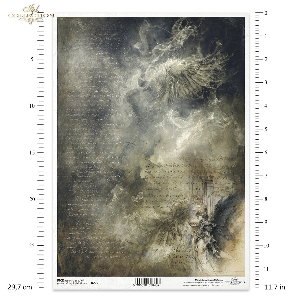 ITD Collection Rice Paper for Decoupage, Mysterious Gothic Angel, Ethereal Wings, Dark Vintage, Mixed Media, Scrapbooking, A4