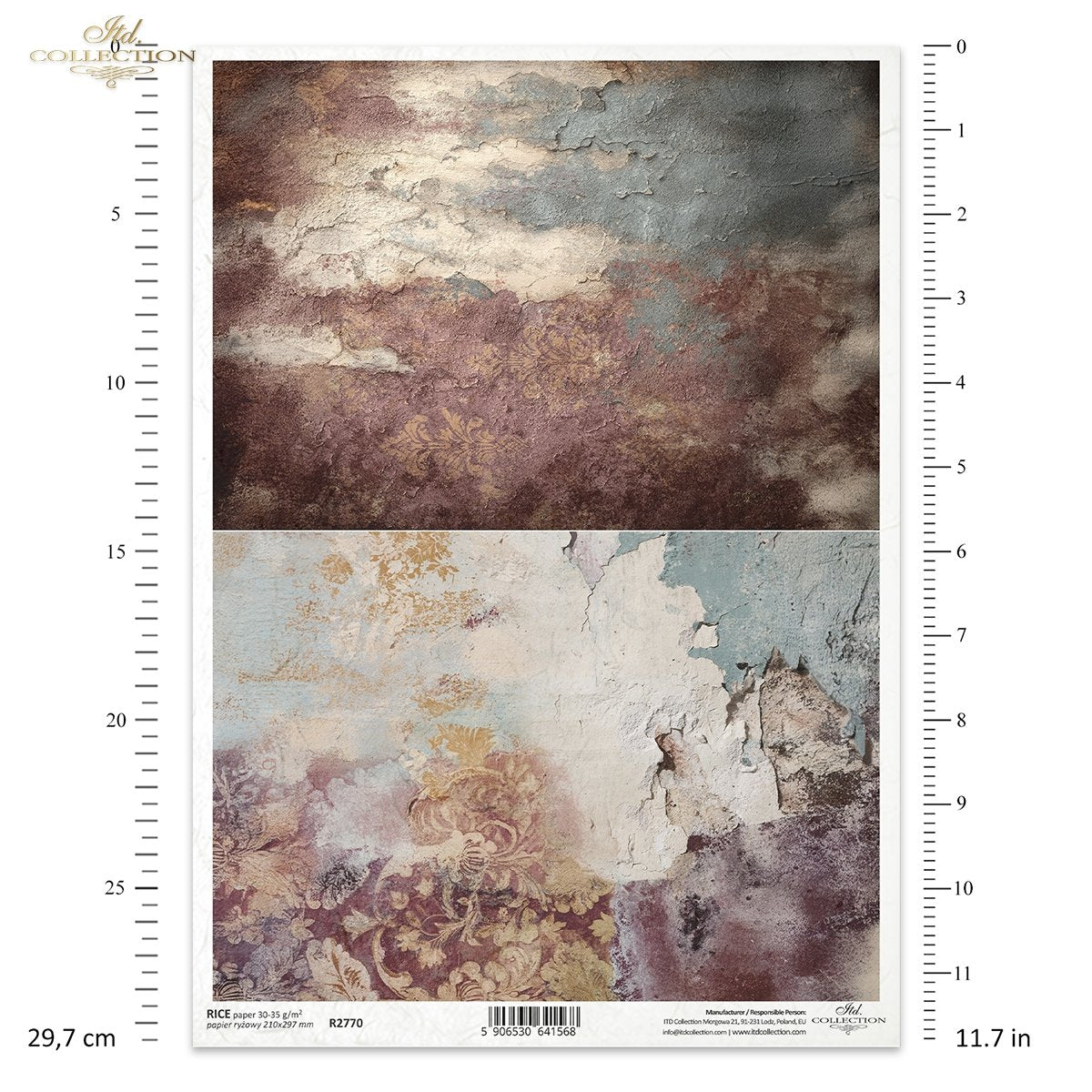 ITD Collection Rice Paper for Decoupage, Concrete, Retro, Vintage, Grunge Texture, A4