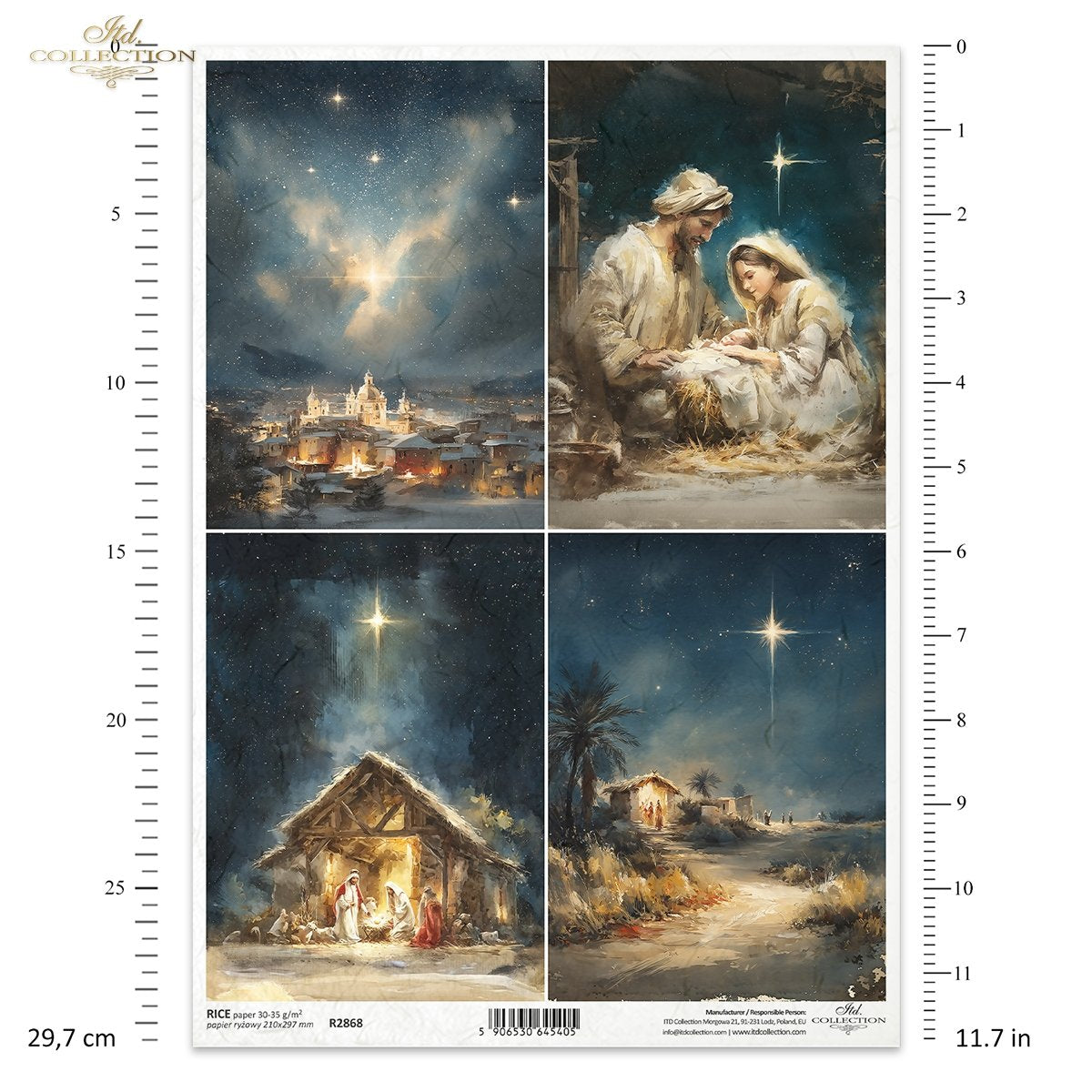 ITD Collection Rice Paper, Christmas Nativity Holy Family, Bethlehem Star, Decoupage, Mixed Media, A4 8.27x11.7