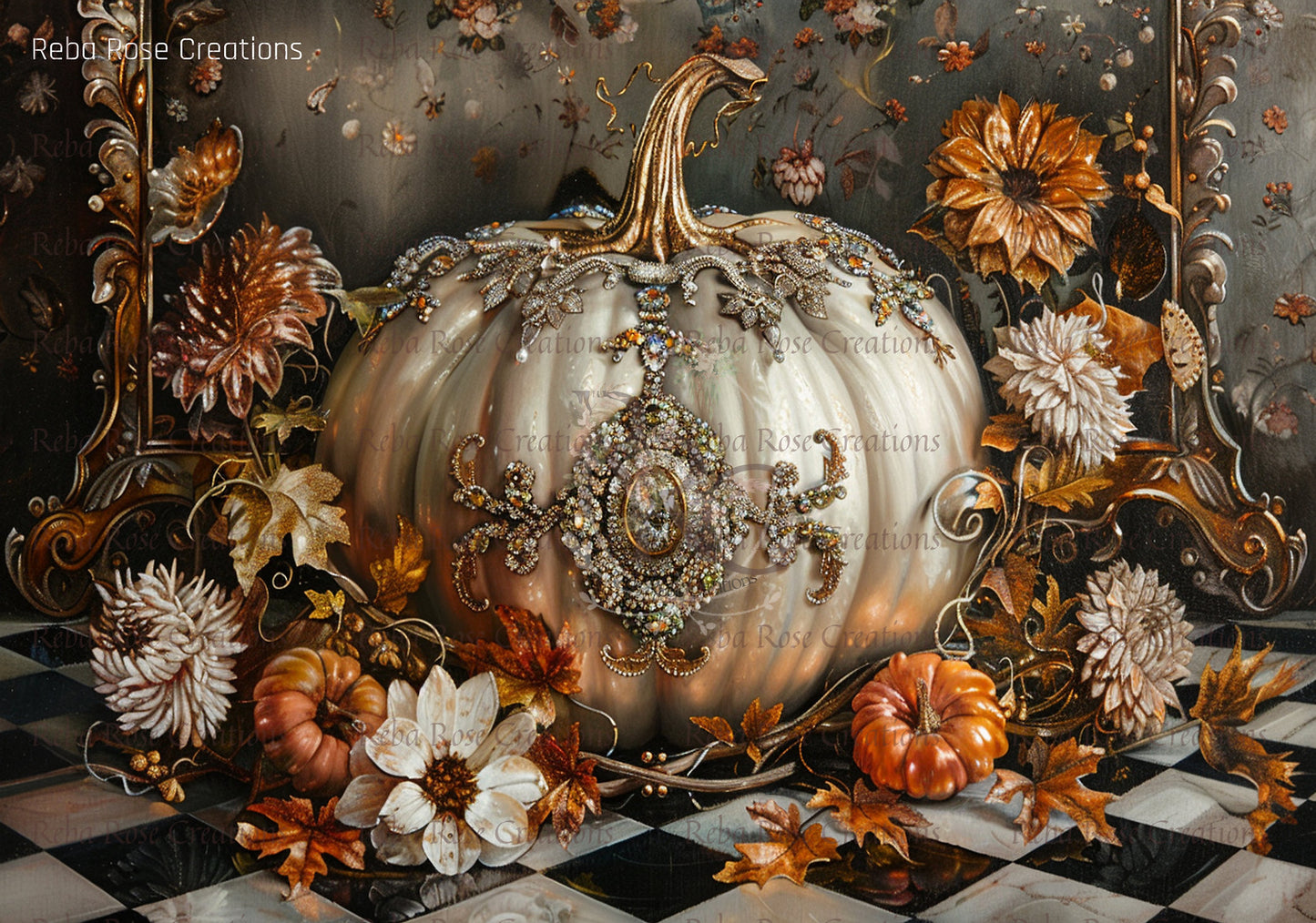 Reba Rose Creations, Rice Paper for Decoupage, Pumpkin, Harvest, Shabby Chic, 1258, A4, 8.27 X 11.6