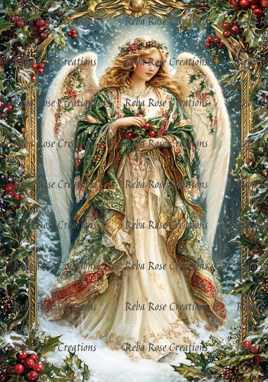 Reba Rose Creations, Rice Paper for Decoupage, Christmas, Angel, Nostalgic, Shabby Chic, 1343, A4, 8.27 X 11.6