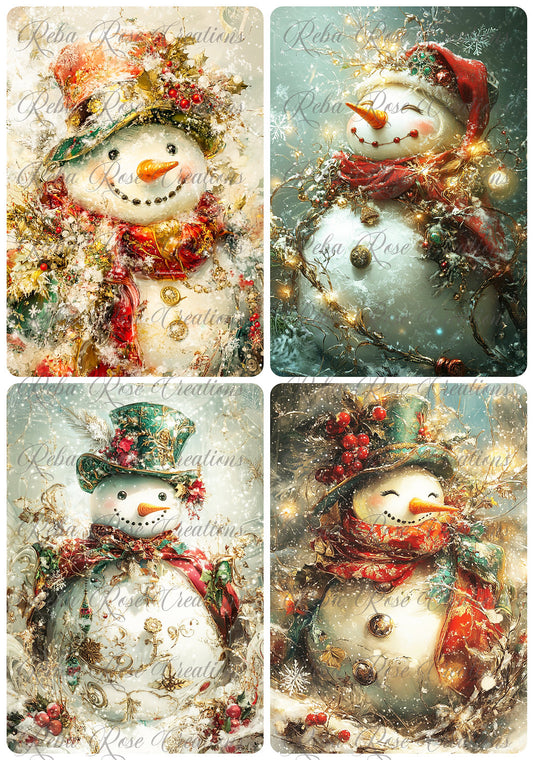 Reba Rose Creations, Rice Paper for Decoupage, Snowman, Christmas, Squares, Snowmen, Shabby Chic, 1412, A4, 8.27 X 11.6