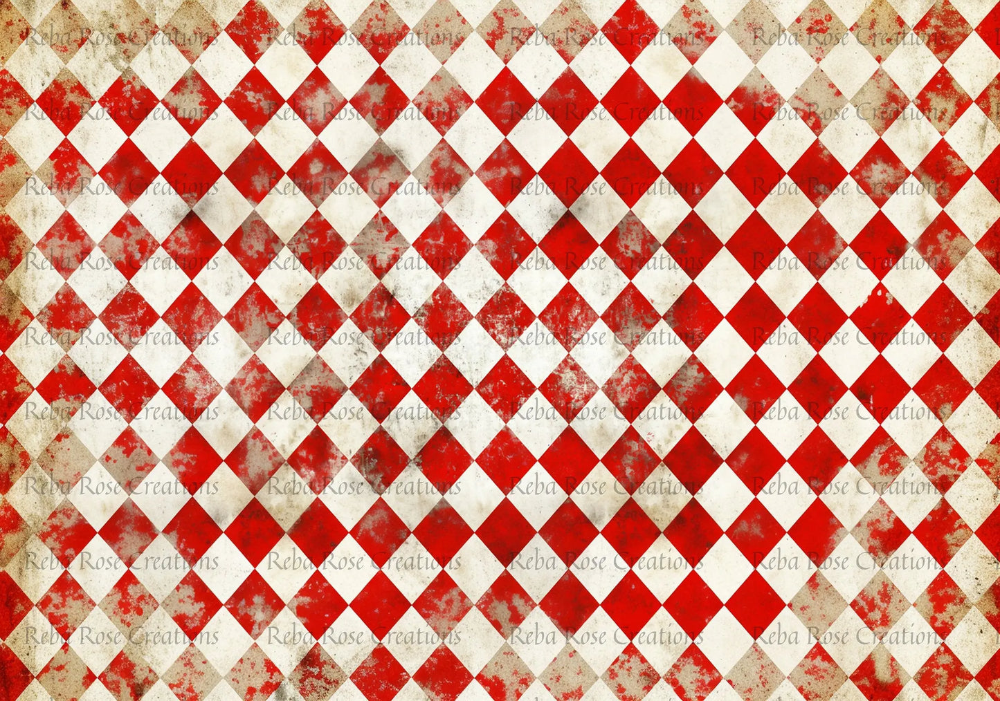 Reba Rose Creations, Rice Paper for Decoupage, Mixed Media, Red, White, Harlequin, Diamonds, Wallpaper, Background, A3, 11.7 x 16.5 Reba Rose