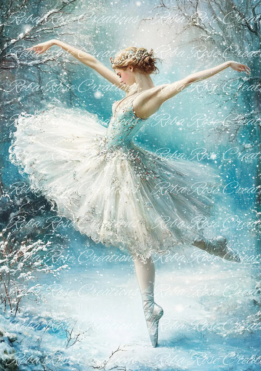 Reba Rose Creations, Rice Paper for Decoupage, Mixed Media, Winter Ballerina, Blue Dancer, A3, 11.7 x 16.5 Reba Rose