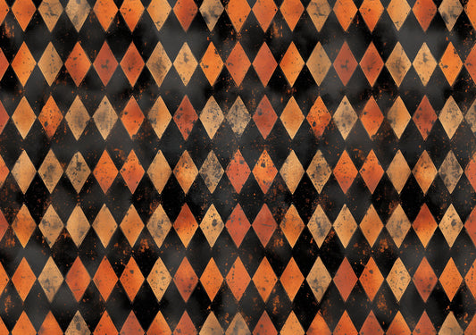 Reba Rose Creations, Rice Paper for Decoupage, Orange, Black, Harlequin, Diamonds, Wallpaper, Background, A3, 11.7 x 16.5