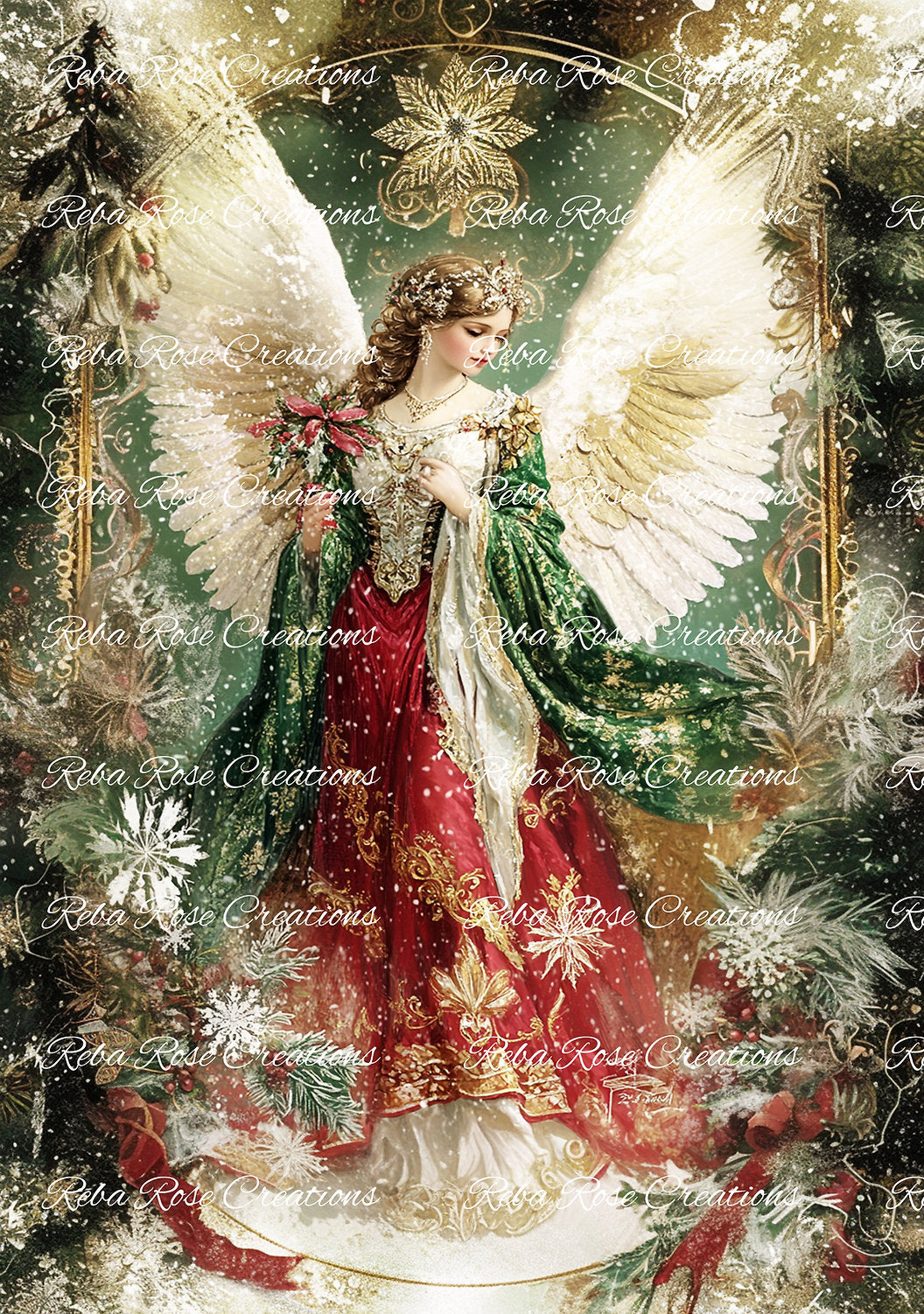 Reba Rose Creations, Rice Paper for Decoupage, Mixed Media, Christmas, Angel, Victorian, Shabby Chic, Vintage Style, 89, A3, 11.7 x 16.5
