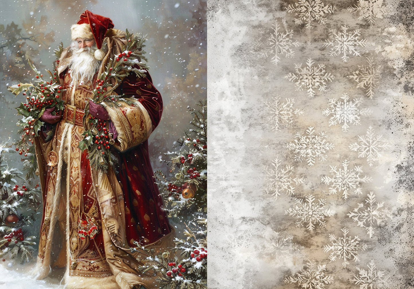 Reba Rose Creations, Rice Paper for Decoupage, Nostalgic Santa Claus, Snow Flakes, Christmas, 90, A3, 11.7 x 16.5