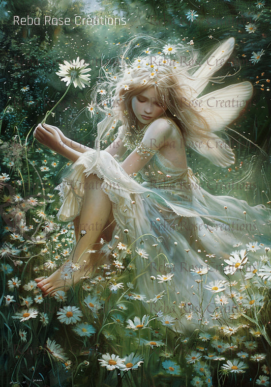 Reba Rose Creations, Rice Paper for Decoupage, Mixed Media, Daisy, Fairy, Fantasy, Mystical,  A3, 11.7 x 16.5, TP-87