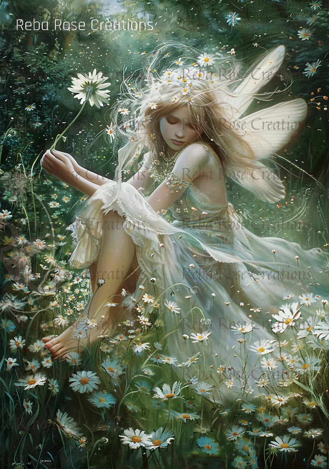 Reba Rose Creations, Tissue Paper for Decoupage, Mixed Media, Daisy, Fairy, Fantasy, Mystical, 20" x 30", TP-87 Reba Rose