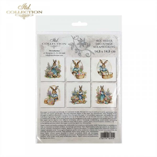 ITD Collection, Rice Paper, Mini Set, Easter, Baskets, Eggs, Bunnies, Flowers, 6 Sheets, 5x8, RSM119, Decoupage, Mixed Media