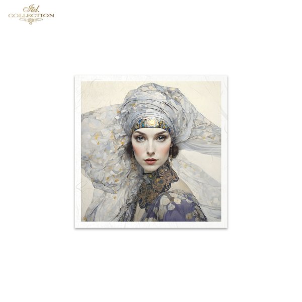 ITD Collection, Rice Paper, Mini Set, Decoupage, Mixed Media, Art Nouveau, Women, Mosaic, Portraits, RSM126, 6 sheets, 5.8 x 5.8