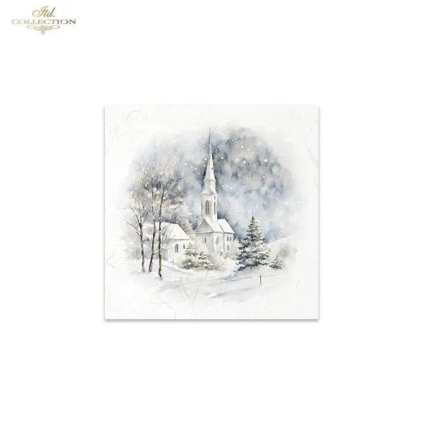 ITD Collection, Rice Paper, Mini Set, Decoupage, Mixed Media, Winter, Churches, Landscape, Snow, RSM134, 6 sheets, 5.8 x 5.8 ITD Collection