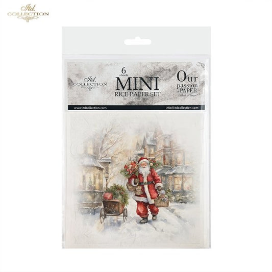 ITD Collection, Rice Paper, Mini Set, Decoupage, Mixed Media, 6 sheets, Christmas Santa Claus