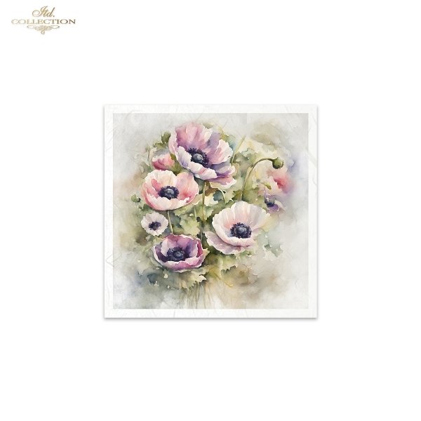ITD Collection, Rice Paper, Mini Set, Decoupage, Mixed Media, Flowers, Floral Arrangement, Water color, RSM144, 6 sheets, 5.8 x 5.8