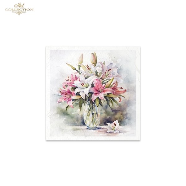 ITD Collection, Rice Paper, Mini Set, Decoupage, Mixed Media, Flowers, Floral Arrangement, Water color, RSM144, 6 sheets, 5.8 x 5.8