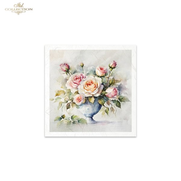 ITD Collection, Rice Paper, Mini Set, Decoupage, Mixed Media, Flowers, Floral Arrangement, Water color, RSM144, 6 sheets, 5.8 x 5.8