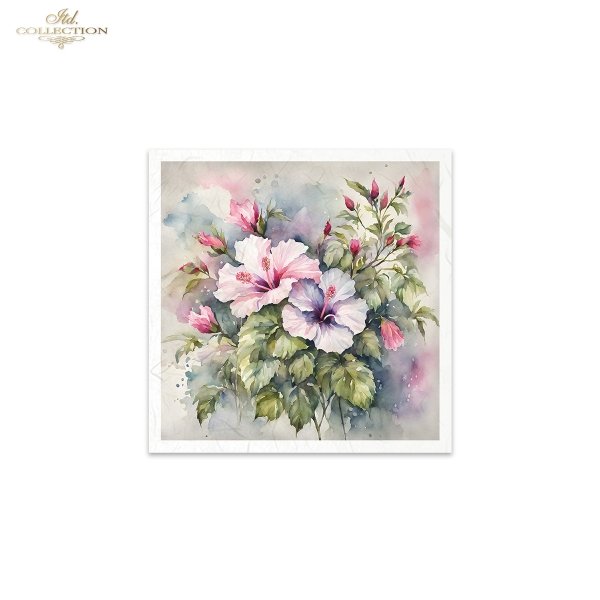 ITD Collection, Rice Paper, Mini Set, Decoupage, Mixed Media, Flowers, Floral Arrangement, Water color, RSM144, 6 sheets, 5.8 x 5.8