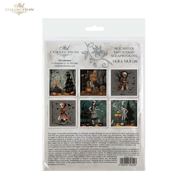 ITD Collection, Rice Paper, Mini Set, Decoupage, Mixed Media, RSM153, 6 sheets, 5.8 x5.8 Halloween, Haunted House, Characters, Dark, Gothic