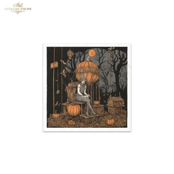 ITD Collection, Rice Paper, Mini Set, Decoupage, Mixed Media, RSM153, 6 sheets, 5.8 x5.8 Halloween, Haunted House, Characters, Dark, Gothic
