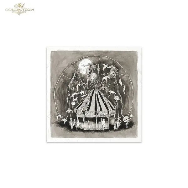 ITD Collection Rice Paper Mini Set for Decoupage RSM155, 6 sheets of rice Paper 14,8x14,8 cm, Black, White, Circus, Dark, Gothic ITD Collection