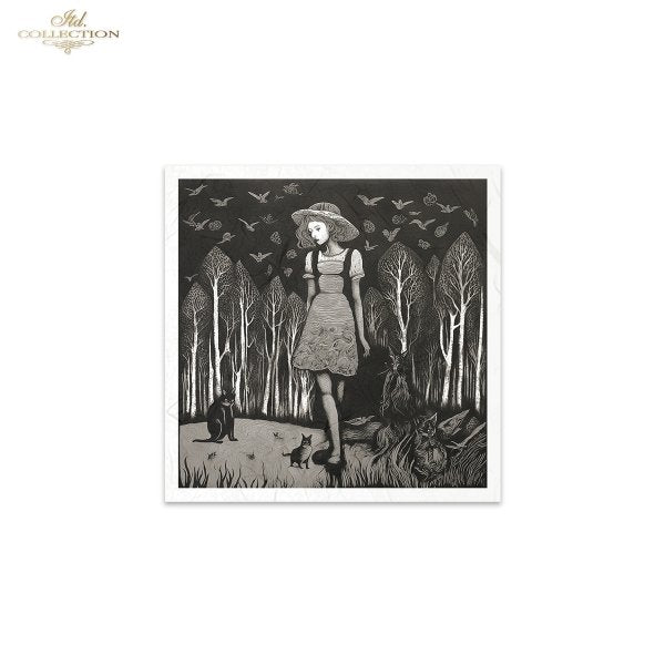 ITD Collection Rice Paper Mini Set for Decoupage RSM155, 6 sheets of rice Paper 14,8x14,8 cm, Black, White, Circus, Dark, Gothic