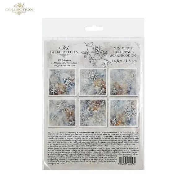 ITD Collection Rice Paper Mini Set for Decoupage RSM156, 6 sheets of rice Paper 14,8x14,8 cm, Christmas, Winter, Snowflakes ITD Collection