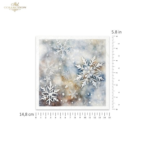 ITD Collection Rice Paper Mini Set for Decoupage RSM156, 6 sheets of rice Paper 14,8x14,8 cm, Christmas, Winter, Snowflakes