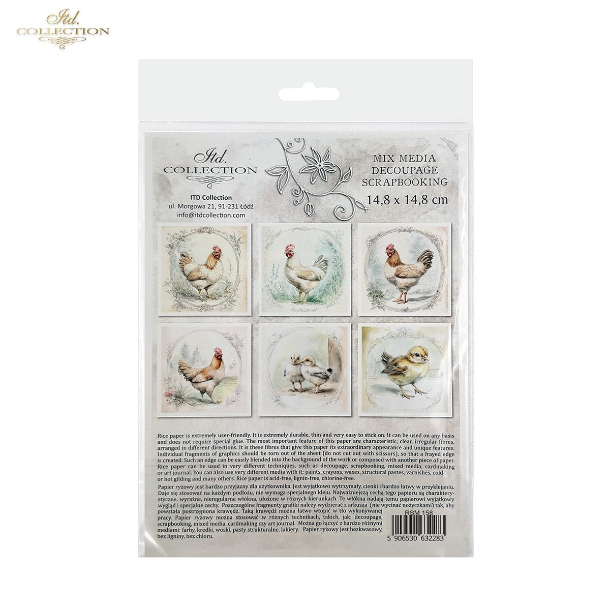 ITD Collection, Rice Paper, Mini Set, Chickens, Hens, Chicks, Rounds, Floral, 6 Sheets, 5x8, RSM119, Decoupage, Mixed Media, RSM158