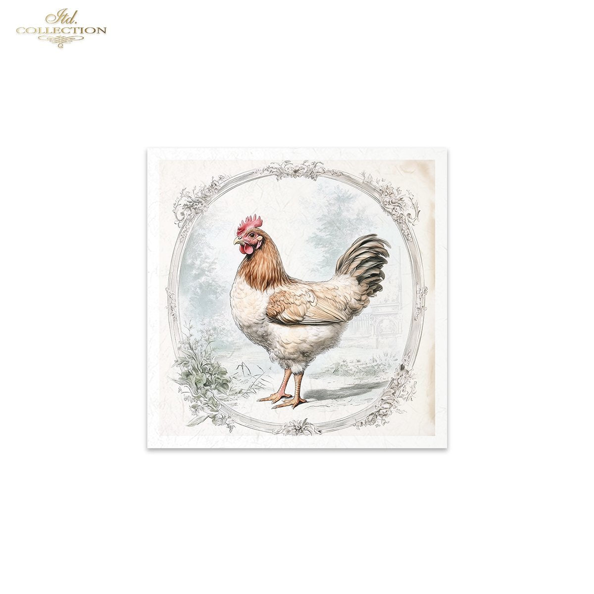 ITD Collection, Rice Paper, Mini Set, Chickens, Hens, Chicks, Rounds, Floral, 6 Sheets, 5x8, RSM119, Decoupage, Mixed Media, RSM158