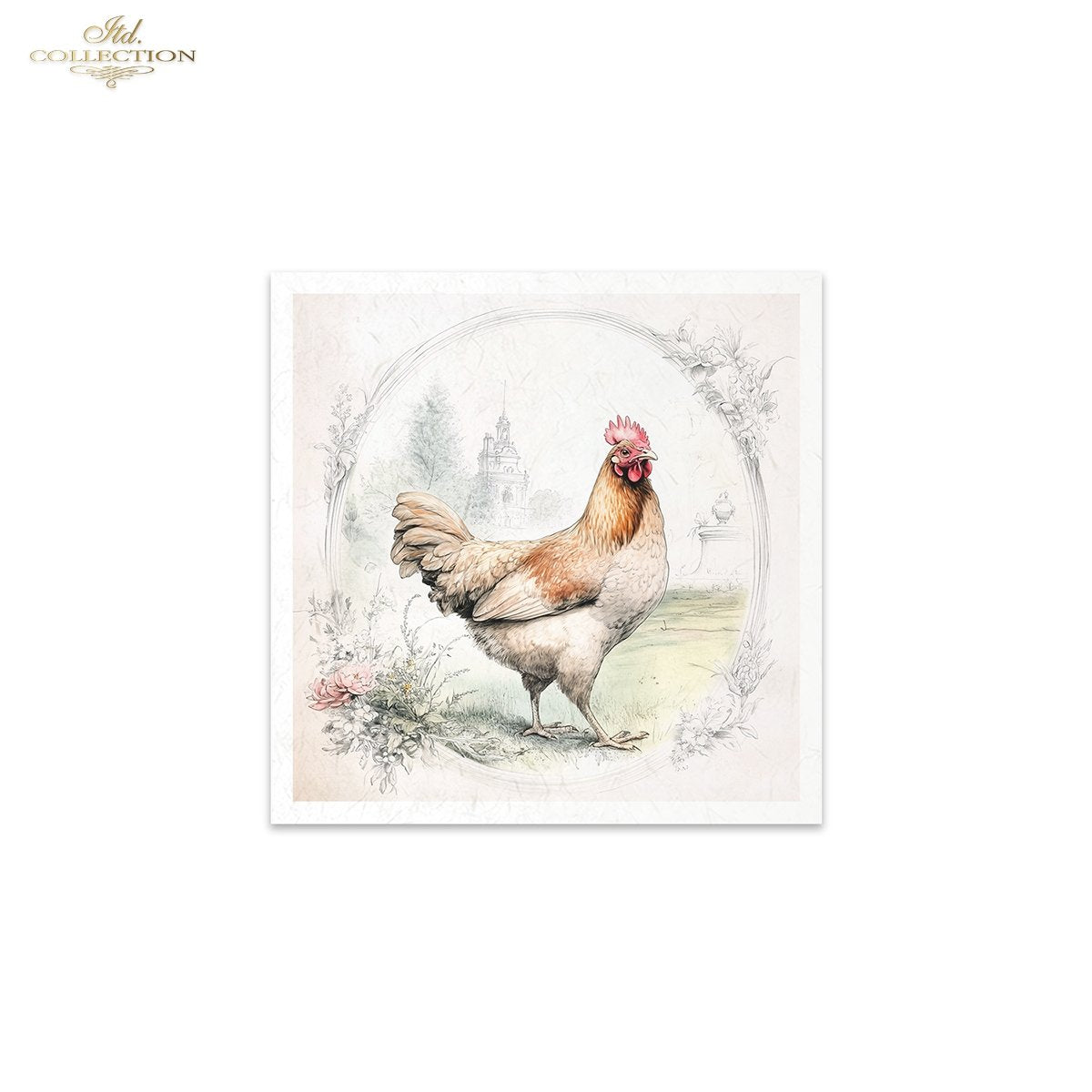 ITD Collection, Rice Paper, Mini Set, Chickens, Hens, Chicks, Rounds, Floral, 6 Sheets, 5x8, RSM119, Decoupage, Mixed Media, RSM158