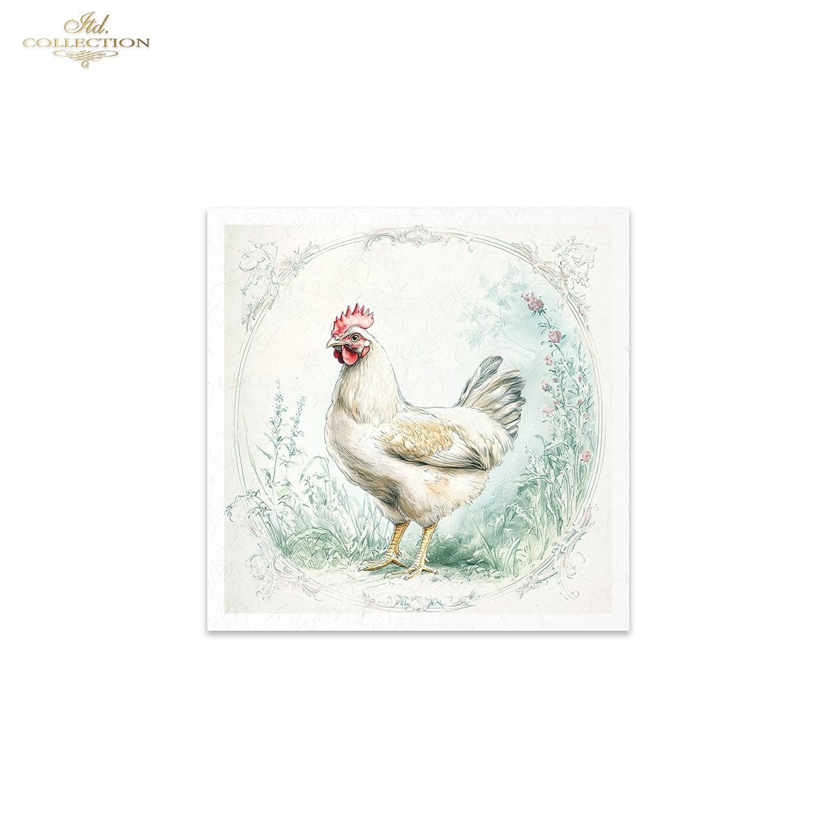 ITD Collection, Rice Paper, Mini Set, Chickens, Hens, Chicks, Rounds, Floral, 6 Sheets, 5x8, RSM119, Decoupage, Mixed Media, RSM158